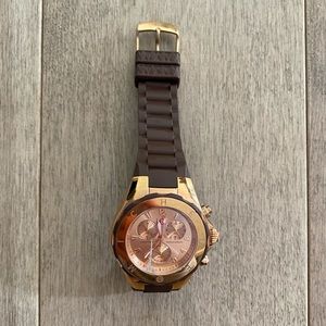 MICHELE  Women's Brown Rose Gold Tahitan Jelly Bean Watch, 40 MM Cracks face